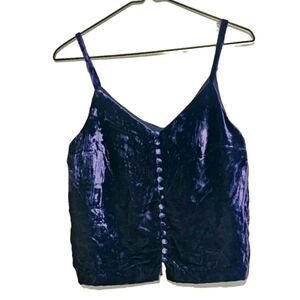 Madewell Purple Button-Up Tank, Women's 00, Velour Spaghetti Strap Top Viscose
